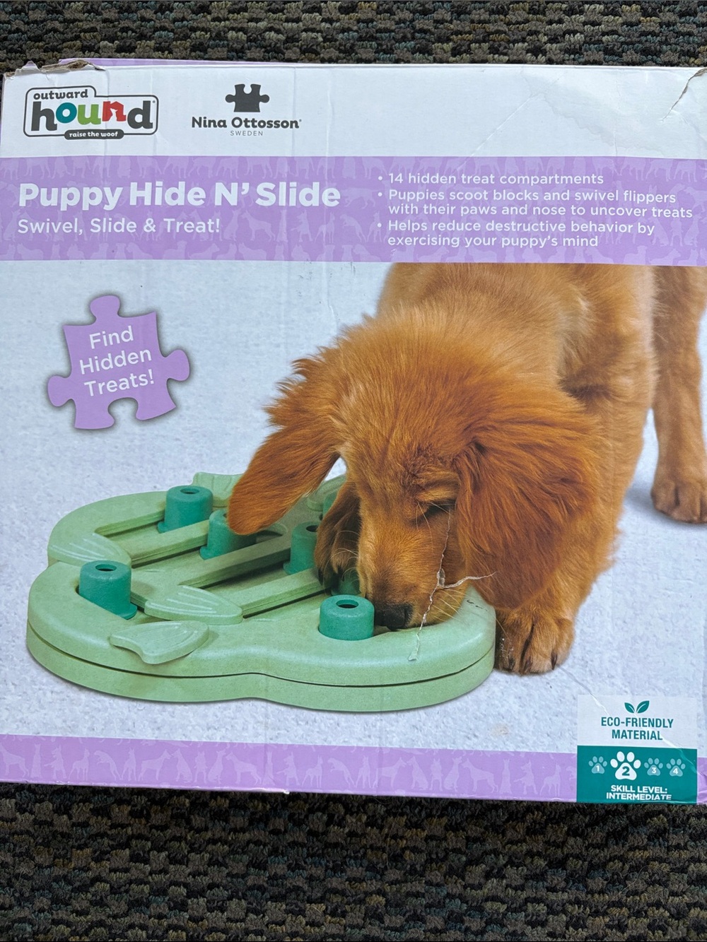 Outward Hound Puppy Hide N' Slide Puzzle Toy - Light Green